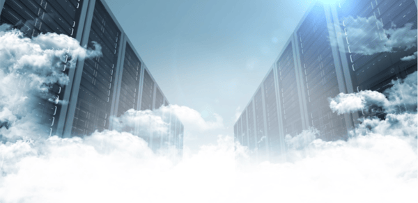 Clouds surrounding servers representing cloud-based development
