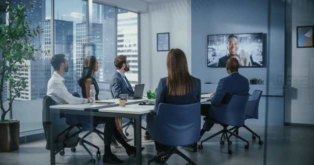 Entrepreneurs having a virtual meeting